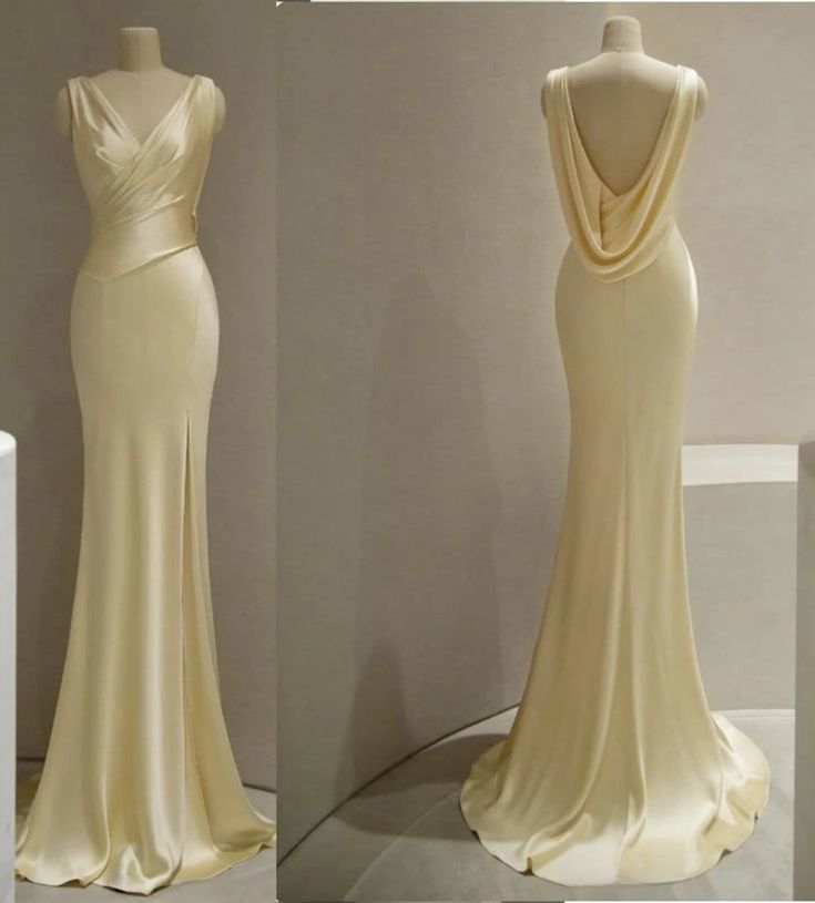 Pastel Yellow Satin Backless Mermaid Long Prom Dress fg6689 formalgowns Pastel Yellow Satin Backless Mermaid Long Prom Dress fg6689 formalgowns