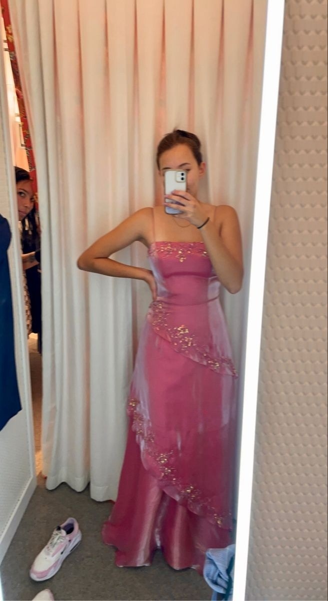 Spaghetti Straps Pink Long Prom Dress Formal Evening Dress fg7540