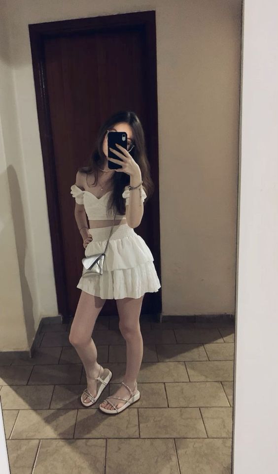 Robe de soirée courte blanche chic deux pièces fg5851