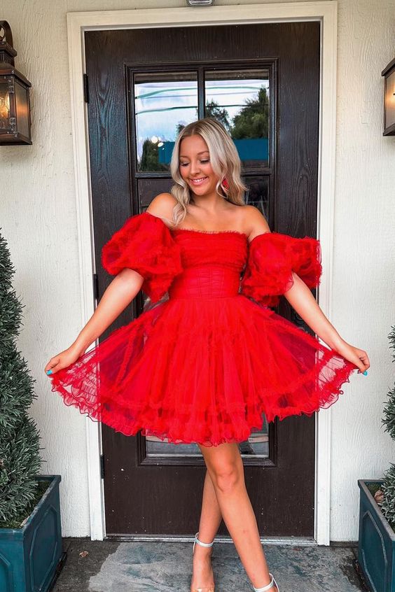 red tulle mini dress AKIRA Ari Tulle Ruffle High Low Mini Dress | Red