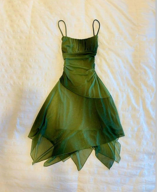 Robe de soirée sexy verte brillante, coupe trapèze, robe de bal fg6137