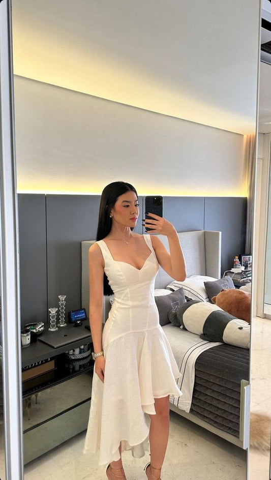 Robe de soirée asymétrique à bretelles et col en V, avec volants, fg6583