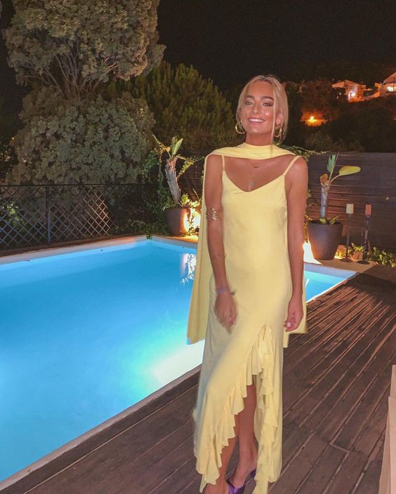 Robe de soirée jaune en mousseline de soie, robe de bal fg6376