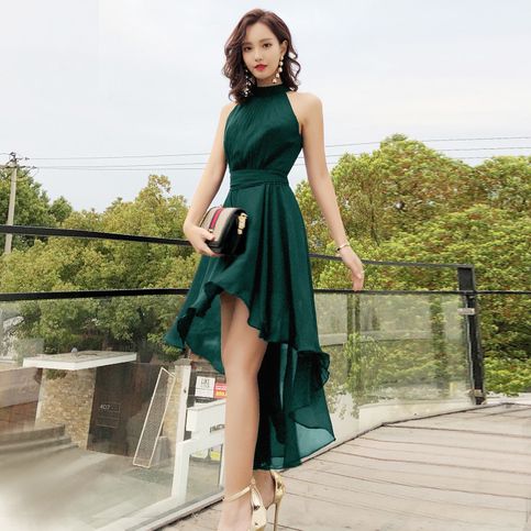 Robe de soirée courte en mousseline verte, robe de soirée fg5988