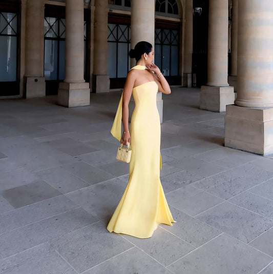 Robe de soirée sirène bustier longue jaune, robe de soirée formelle fg6566