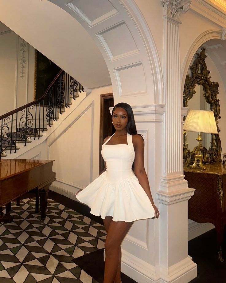 Robe de soirée courte et simple, coupe trapèze, blanche, tenue de soirée, fg7771