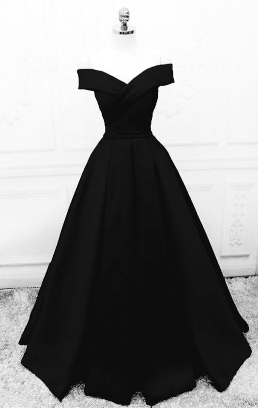Robe de soirée noire à col en cœur, robe de bal noire fg6484
