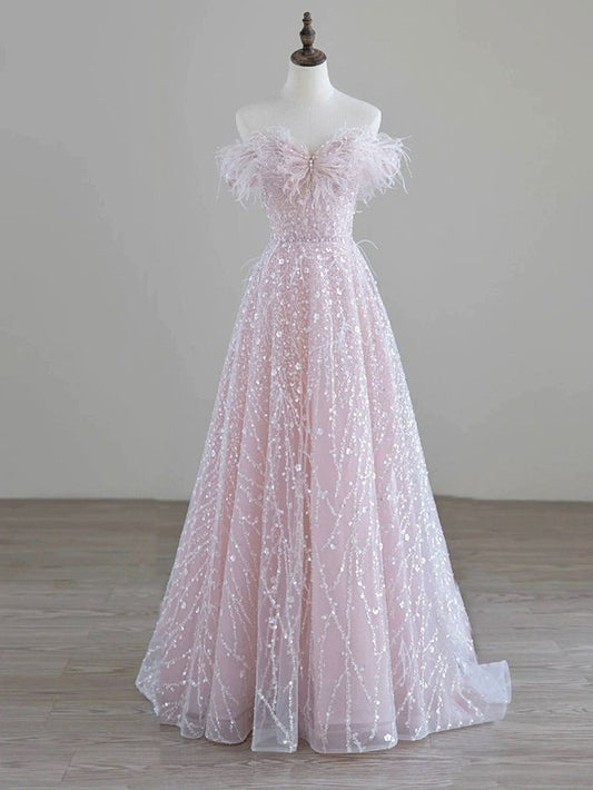 Robe de bal longue en tulle scintillant à paillettes, robe de soirée à épaules dénudées fg5438