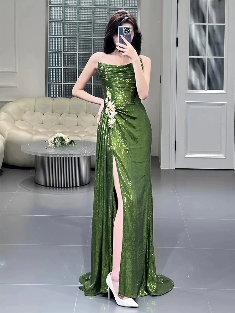 Green Sequin Mermaid Long Prom Dress Sexy Evening Dresses fg7668