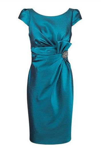 Robe de mère de la mariée courte bleue à manches courtes fg6614
