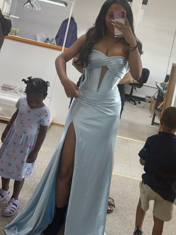 Mermaid Blue Strapless Prom Party Dress Long Evening Dress fg8096