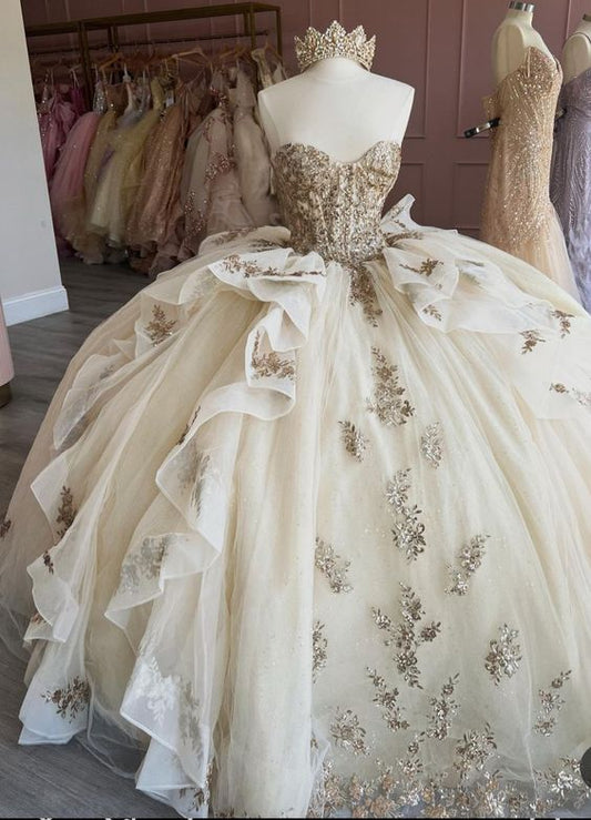 Robes de Quinceanera en dentelle et tulle, robe de bal, fête d'anniversaire, Sweet 16, fg6804