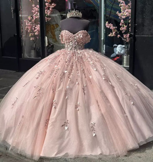 Jolies robes de princesse, robe de bal, robe de bal, épaules dénudées, en tulle pailleté, 15 ans, fg6469
