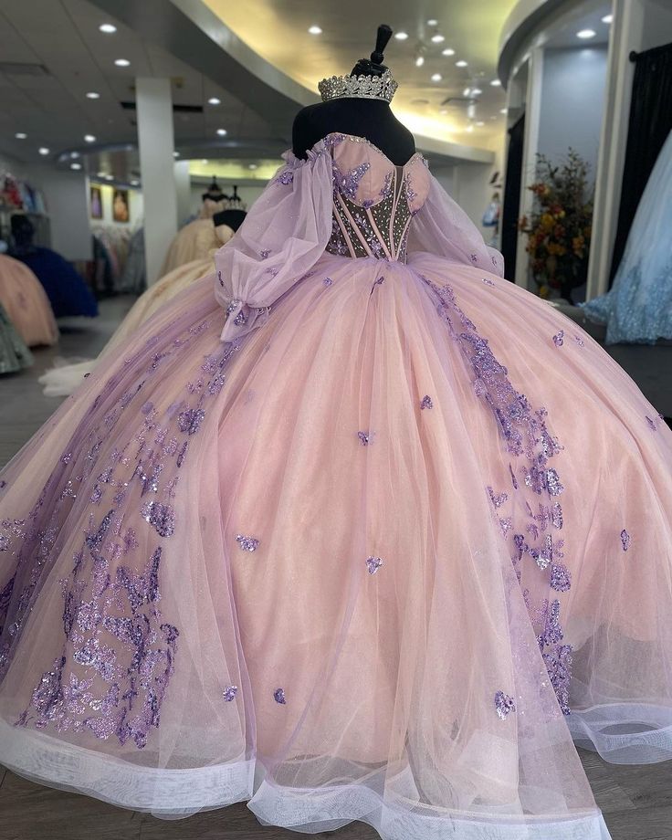 Princess 3D Butterfly Beading Crystal Ball Gown Quinceanera Dresses Illusion Sequined Appliques Lace Corset Vestidos De 15 Años fg5467
