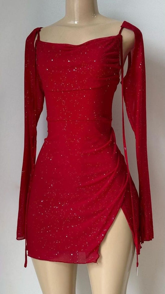 Robe de bal courte rouge brillante, robe de soirée courte et formelle fg6286