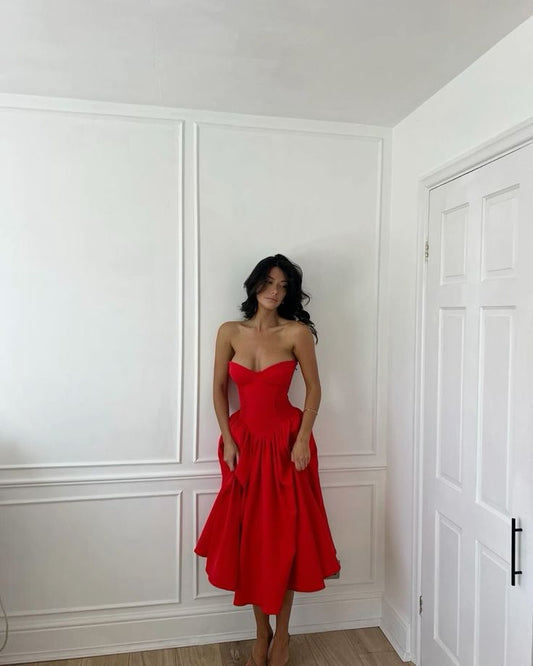 Robe de soirée rouge trapèze, robe de bal formelle, fg6770