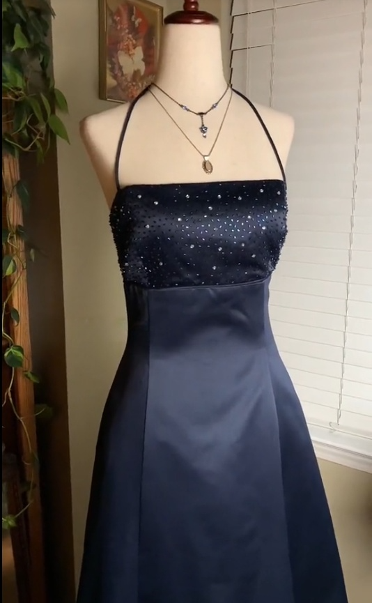 A Line Navy Blue Long Prom Dresses Formal Evening Dress fg7608