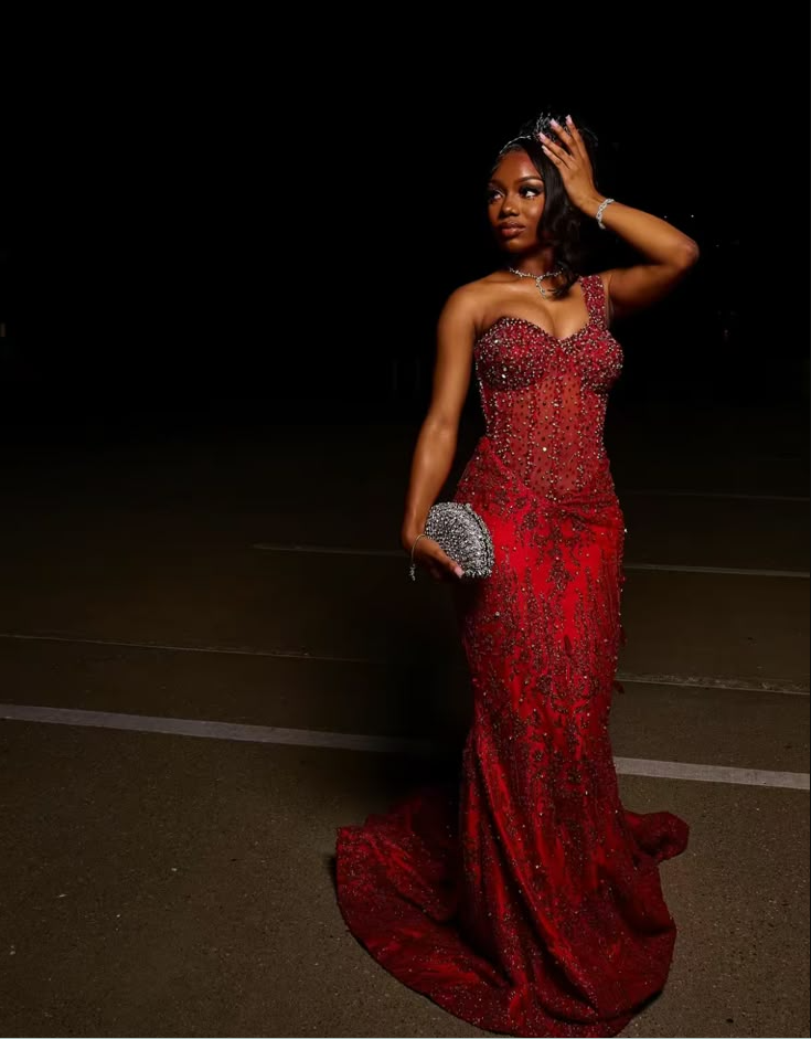 Red Mermaid Long Prom Dresses Formal Evening Dress fg7601