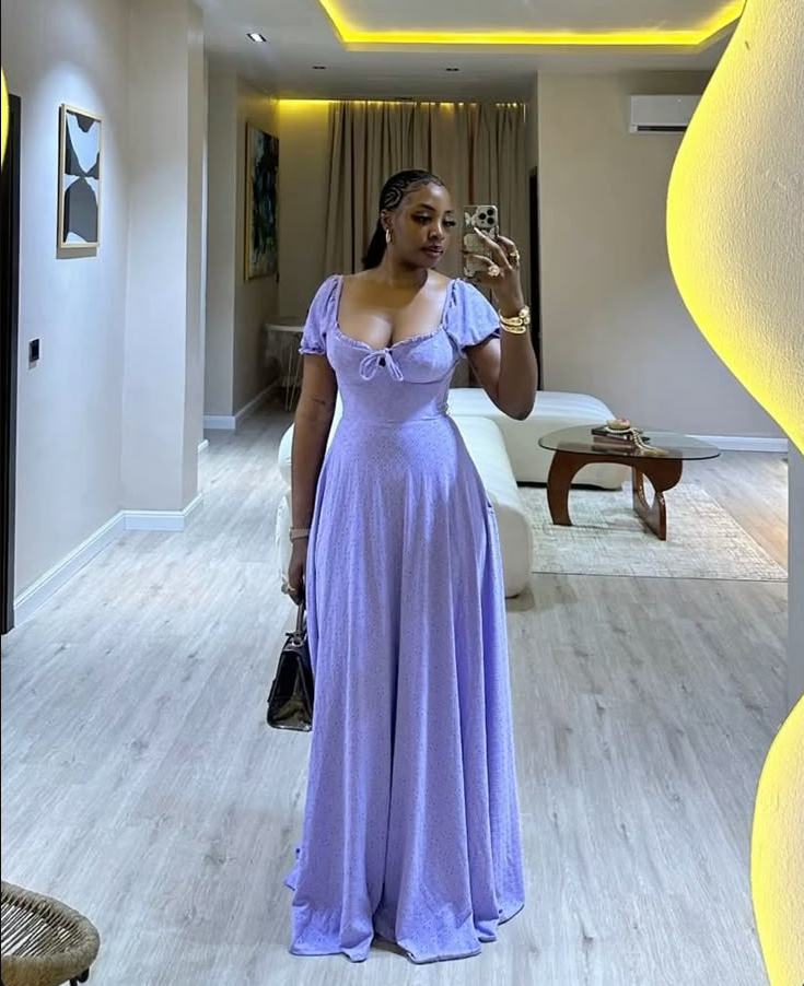 Robe de soirée longue et sexy lilas coupe trapèze fg7604