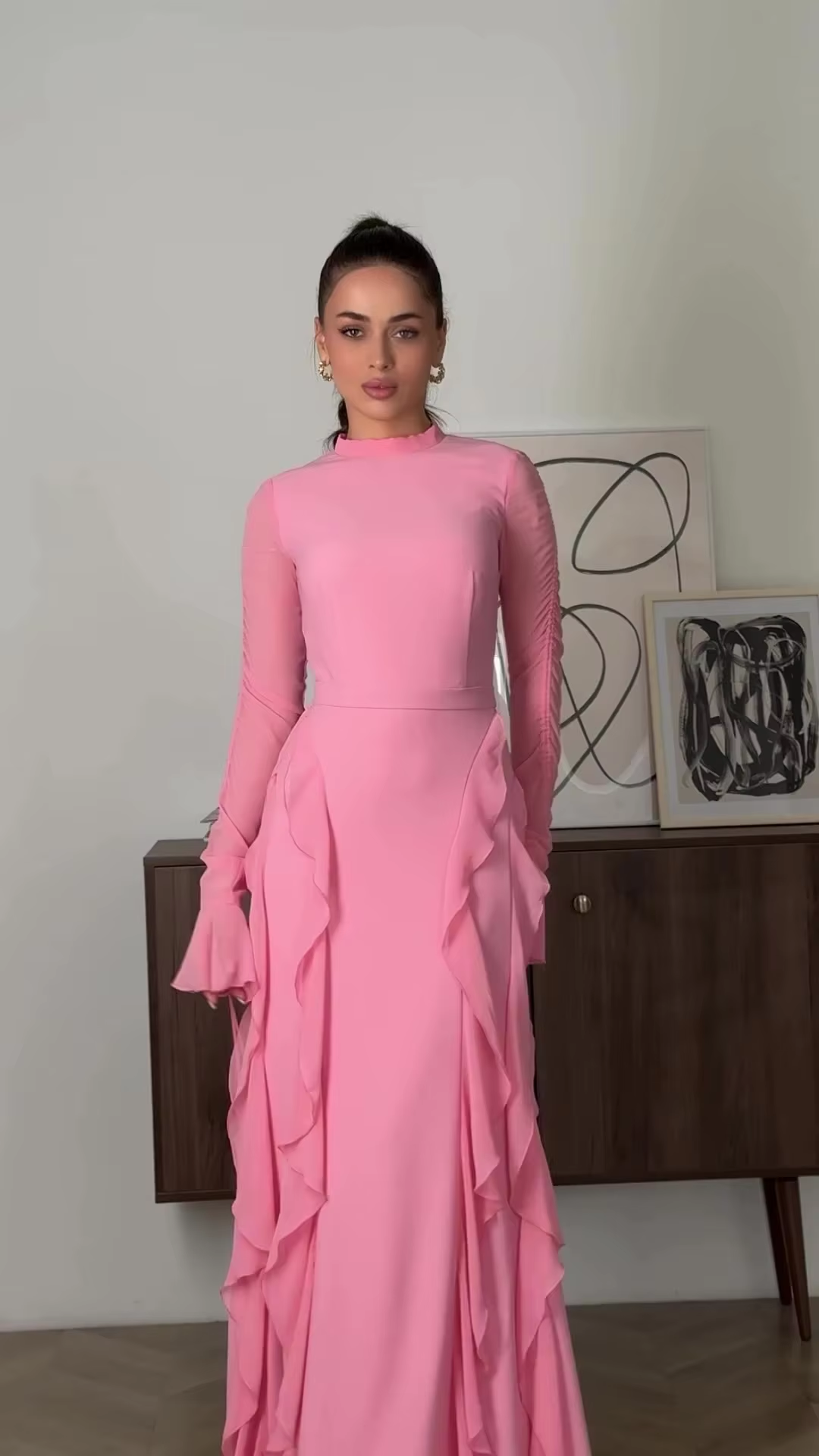 Robe longue décontractée en mousseline à volants pour femme, tenue de soirée fg7442