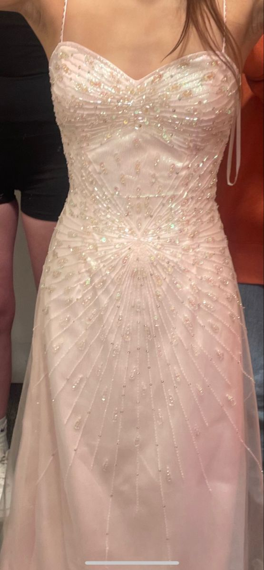 Robe de bal longue rose perlée, coupe trapèze, tenue de soirée formelle fg8334