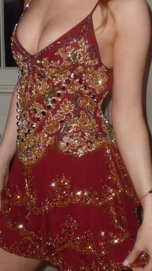 Burgundy Beaded Short Prom Dresss Lace Birthday Dress fg8300