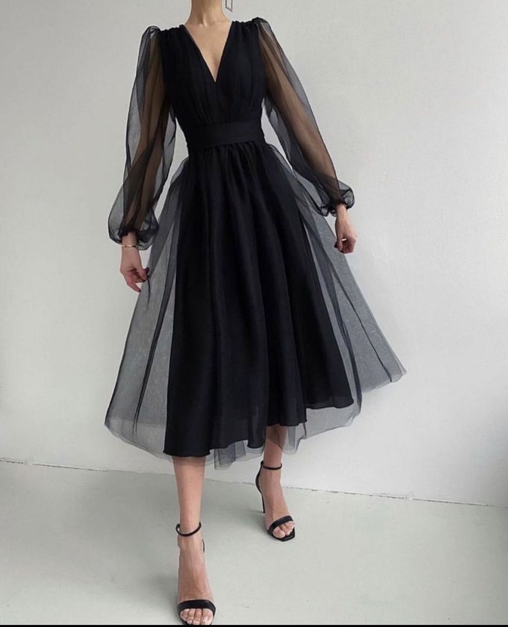 Robe de soirée courte trapèze, col en V, manches longues bouffantes, tulle, robe de bal formelle pour remise de diplôme, fg2856