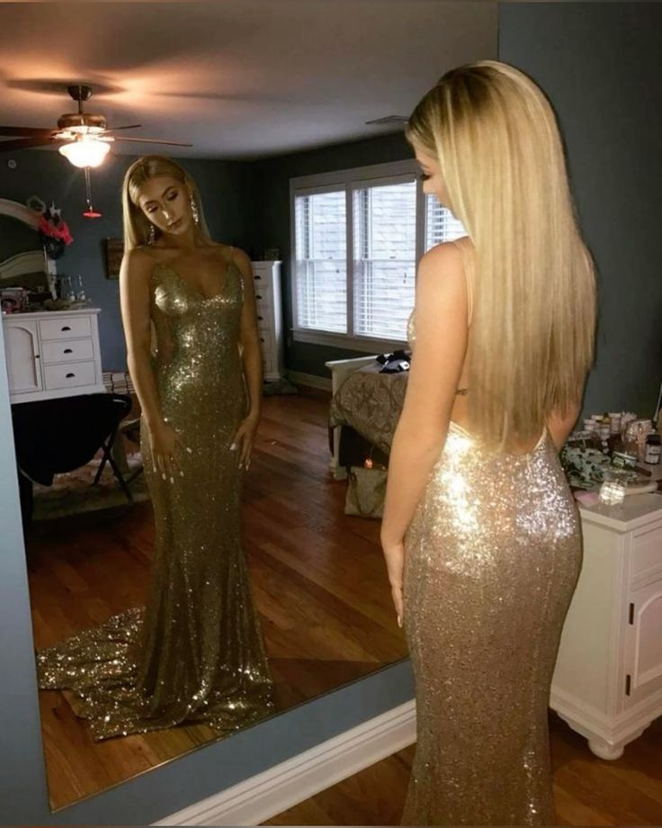 Sexy Mermaid Long Prom Party Dress Backless Gold Evening Dress fg8339