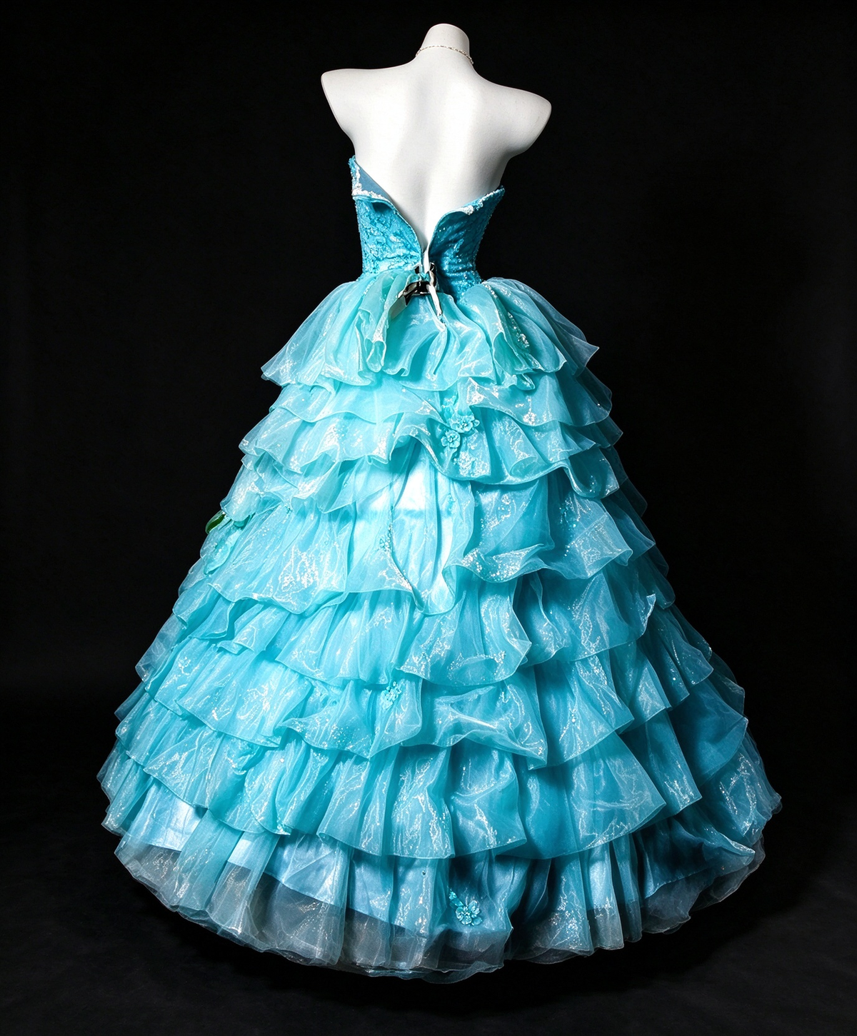 Strapless Beaded Ball Gown with 3D Florals & Ruffled Organza Skirt fg8946