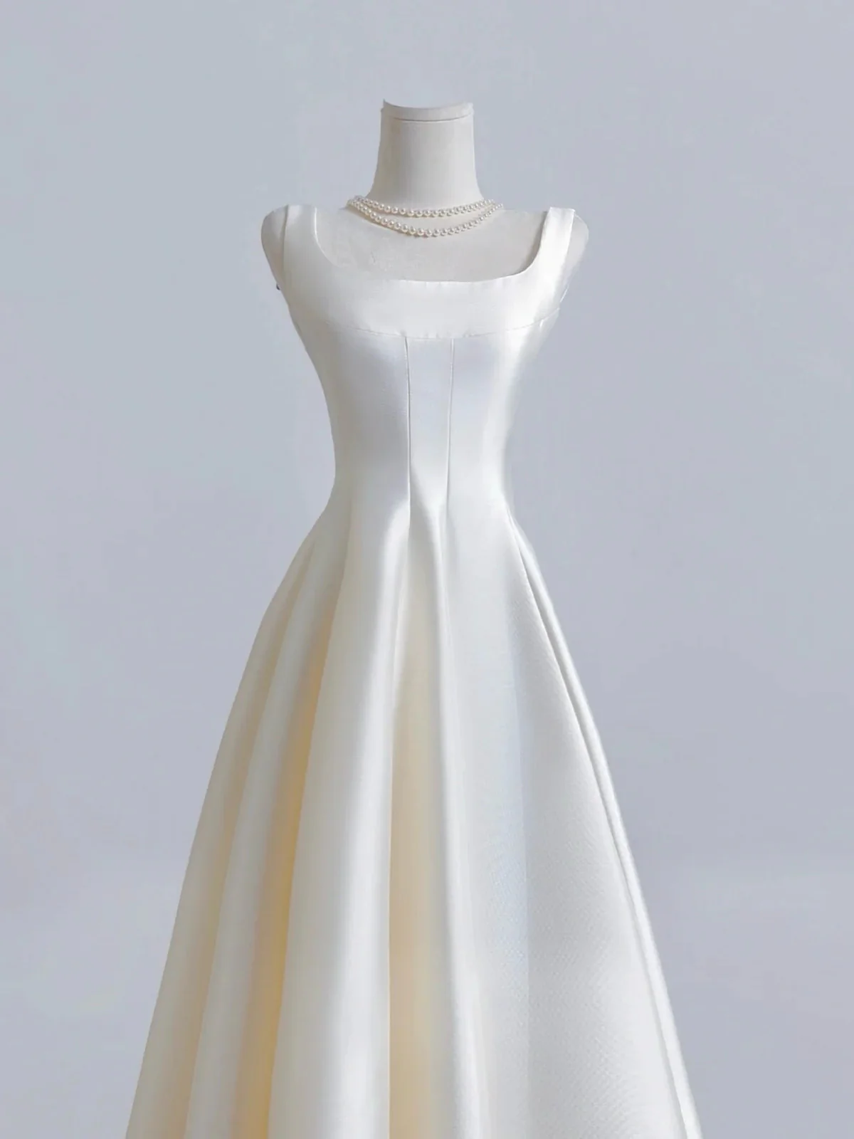 Ivory Satin Tea Length Simple Style Wedding Party Dress, Ivory Satin Prom Dress Formal Dress fg8731