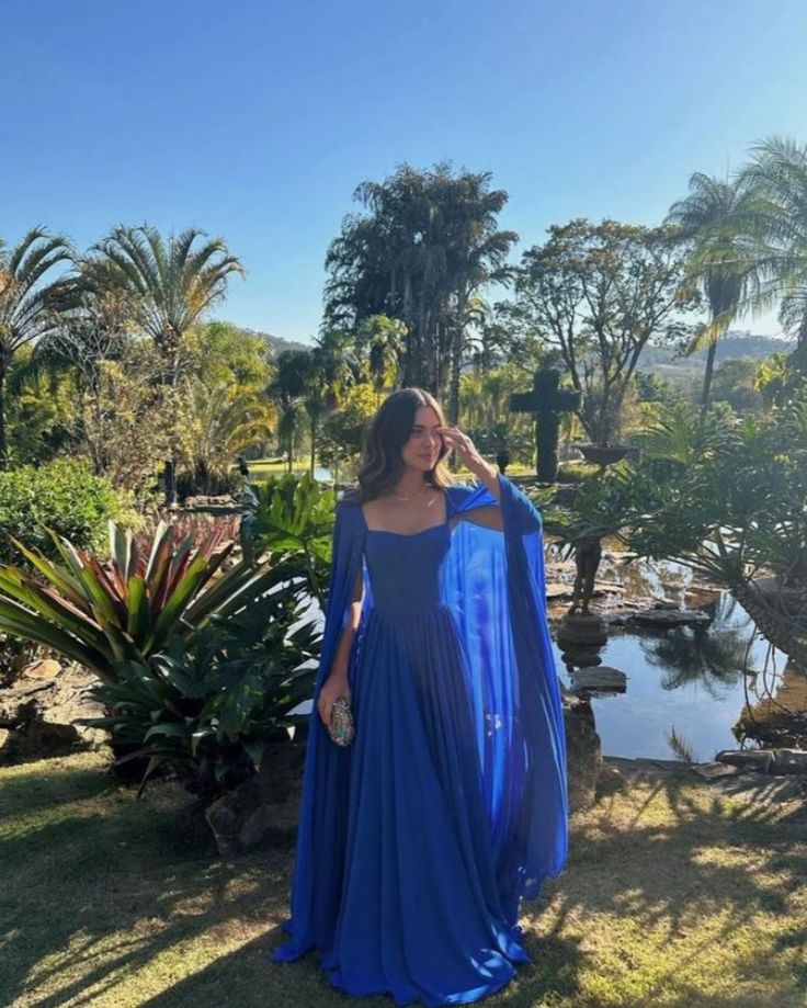 Simple Royal Blue A Line Long Sleeve Chiffon Formal Dress Evening Party Dresses fg8479