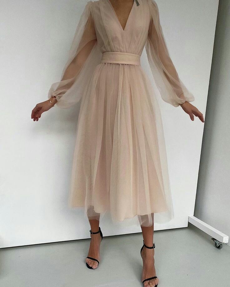 Robe de soirée courte trapèze, col en V, manches longues bouffantes, tulle, robe de bal formelle pour remise de diplôme, fg2856
