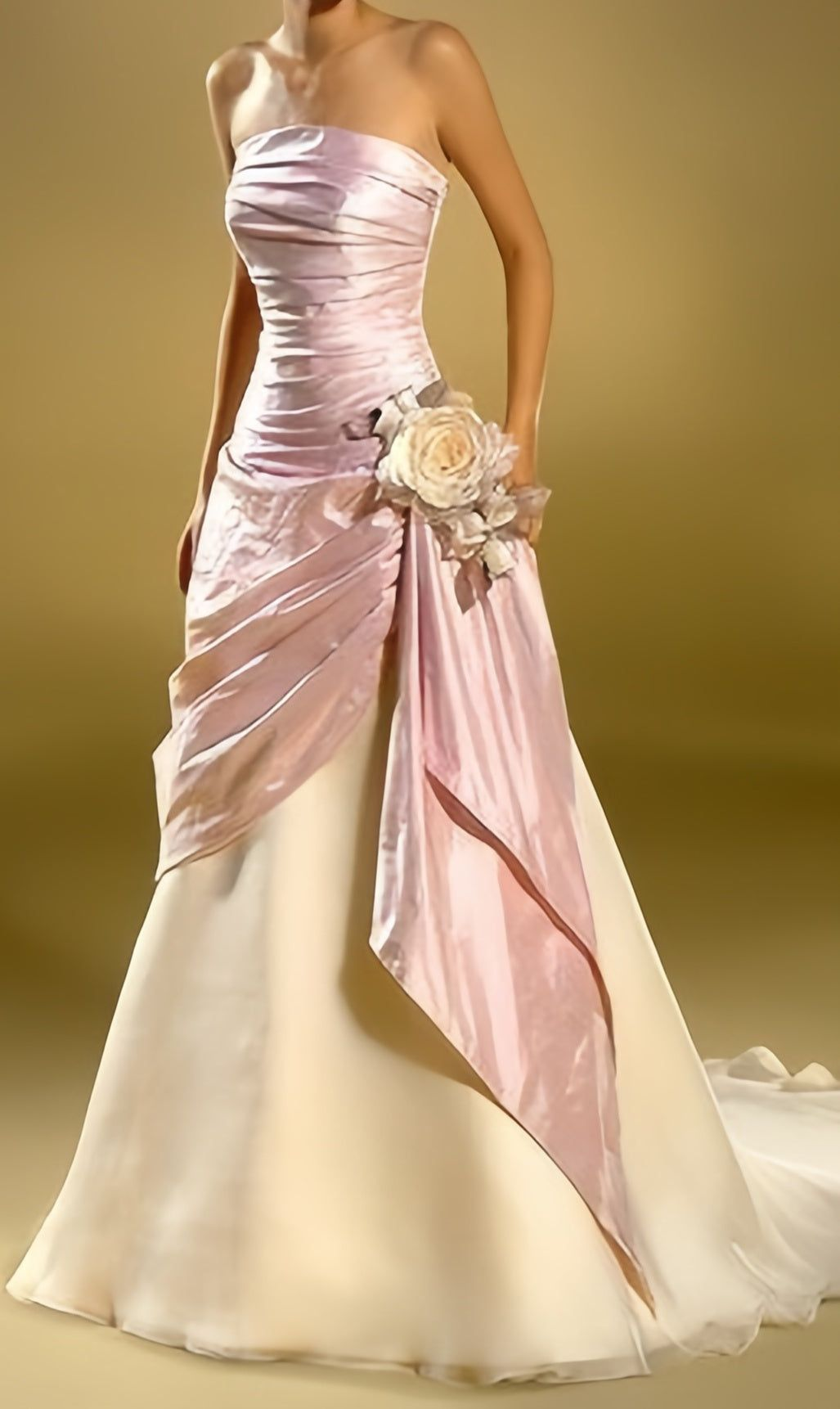 Strapless Pink Ivory Mermaid Party Dress, Vintage Wedding Gown fg8441