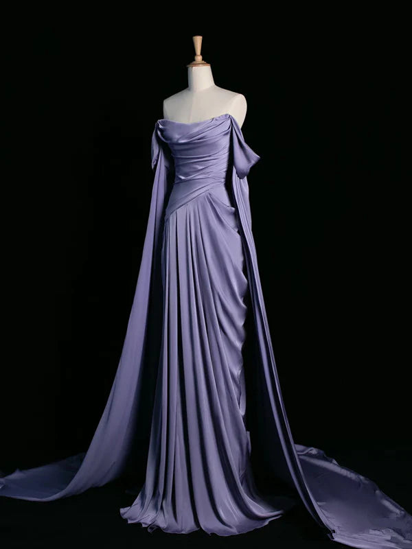 Robe de bal élégante en satin violet, corsage drapé, robe de soirée formelle fg3961