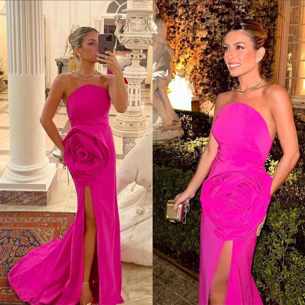 Strapless Prom Dresses Sheath, Celebrity Party Gowns, Flowers Occasion Evening Dresses fg6841
