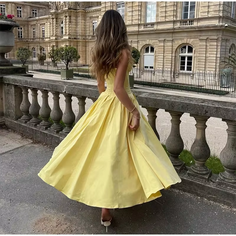 Robe longue plissée sans bretelles pour femme, simple, tendance, sexy, sans manches, coupe trapèze, robe de soirée, fg6847