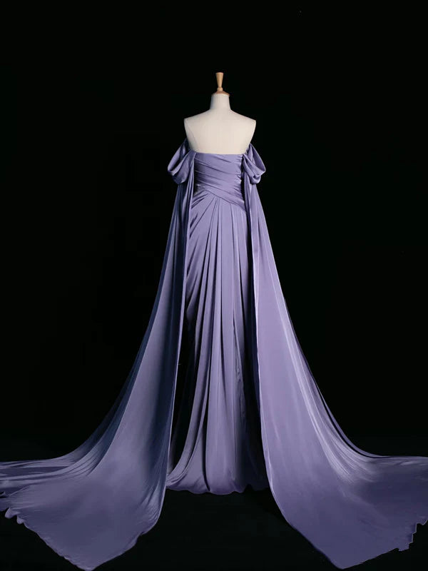 Robe de bal élégante en satin violet, corsage drapé, robe de soirée formelle fg3961