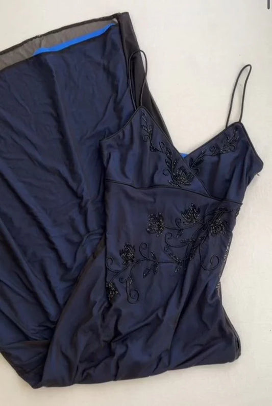 Robe de bal sirène sexy à bretelles bleu marine fg7129