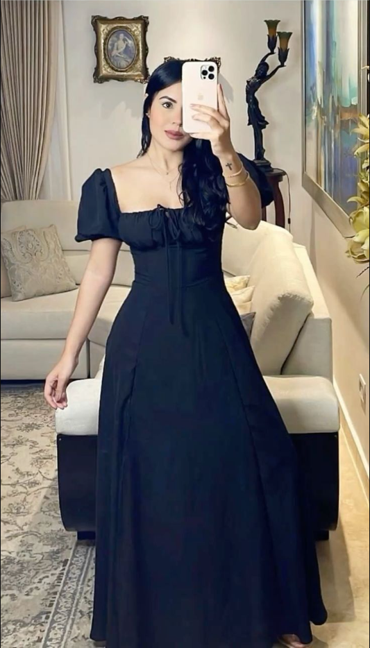 Robe de bal longue coupe trapèze à manches bouffantes fg6893