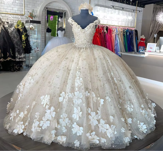 Robe de bal en tulle avec appliques florales pour 16 ans fg6823