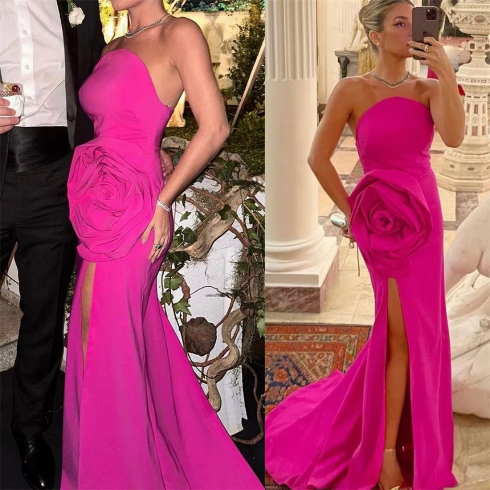 Strapless Prom Dresses Sheath, Celebrity Party Gowns, Flowers Occasion Evening Dresses fg6841