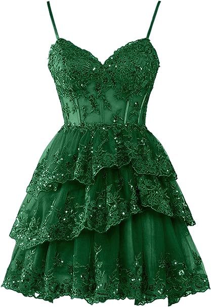 Lace Tulle Homecoming Dresses Short Applique Corset Tiered Formal Party Gowns fg4413
