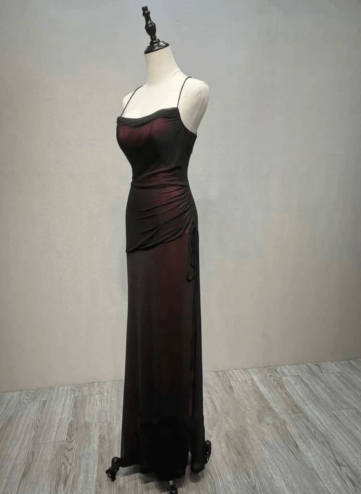 Black and Red Straps Long Simple Party Dress, Black and Red Prom Dress formalgowns Black and Red Straps Long Simple Party Dress, Black and Red Prom Dress formalgowns