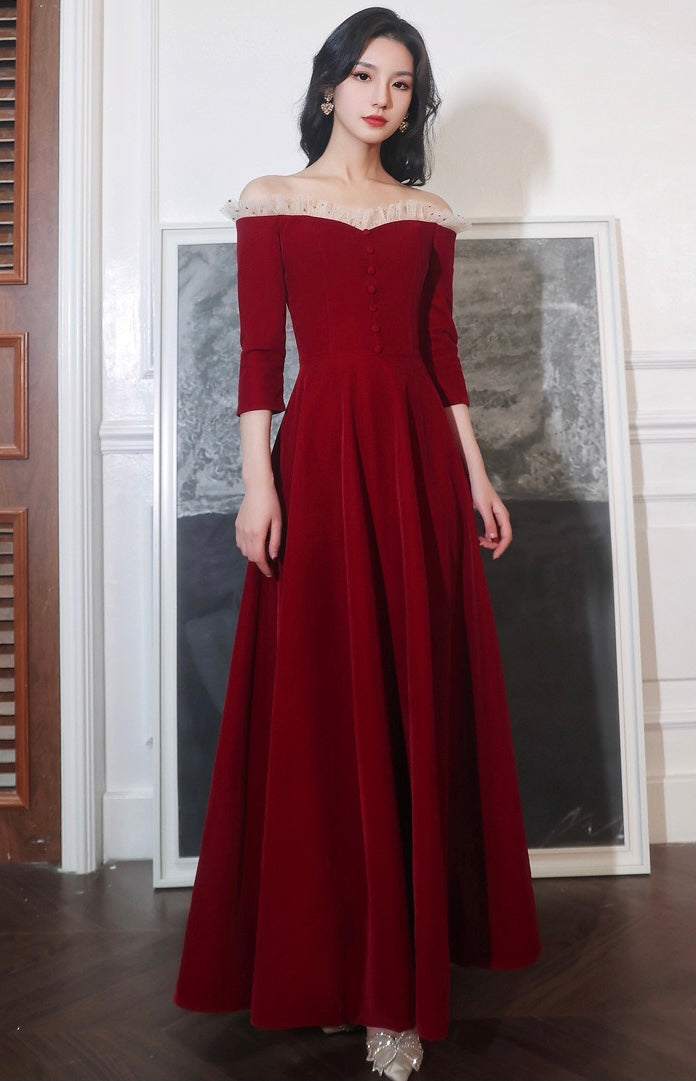 Burgundy Prom Gown, Off Shoulder Party Dress, Fairy Midi Dress fg4473 formalgowns Burgundy Prom Gown, Off Shoulder Party Dress, Fairy Midi Dress fg4473 formalgowns