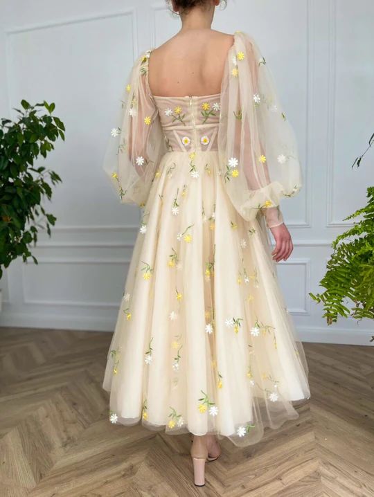 A-Line Tulle Long Sleeves Prom Dress, Evening Dress fg4427