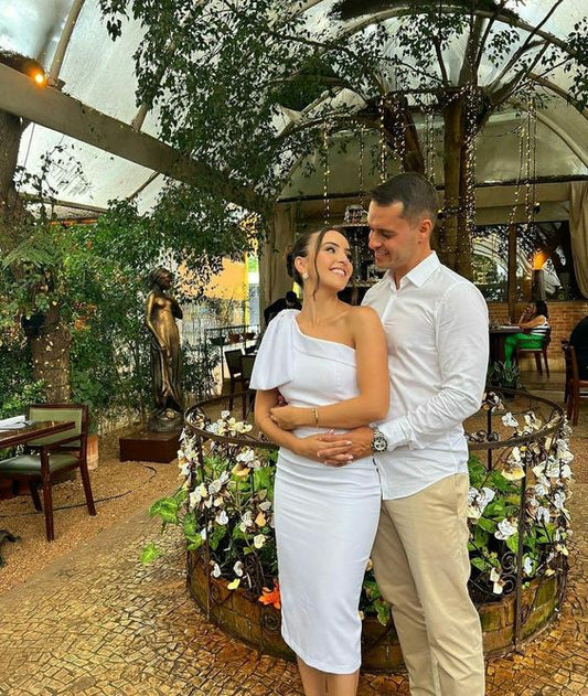 Weißes Ballkleid mit einer Schulter für Damen fg4646