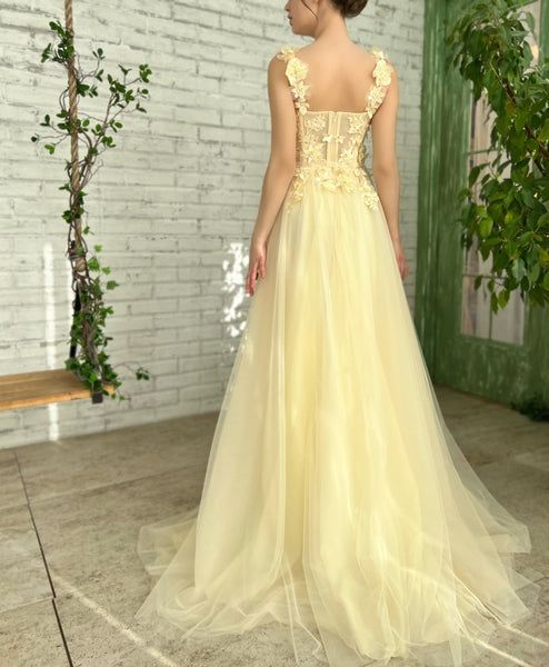 Sleeveless Evening Dress With Flowers A-Line Formal Gown fg4715