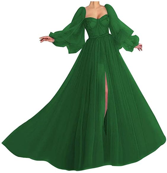 Puffy Sleeve Prom Dress Sweetheart Tulle Ball Gown Slit Formal Evening – formalgowns Puffy Sleeve Prom Dress Sweetheart Tulle Ball Gown Slit Formal Evening – formalgowns