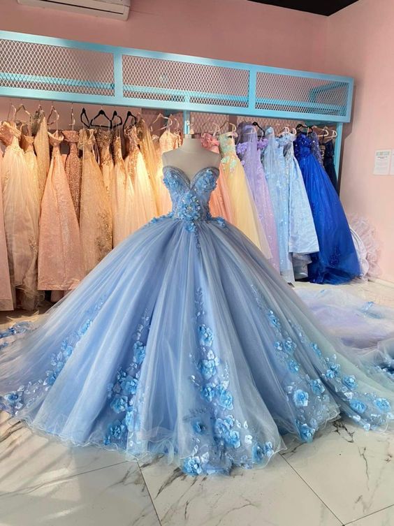 Robe de Quinceanera en tulle et dentelle, décolleté en cœur, motif floral 3D, robe de bal pour adolescentes, fg4663