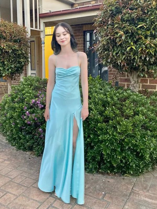 Robe de soirée longue à bretelles spaghetti et fourreau fg4975